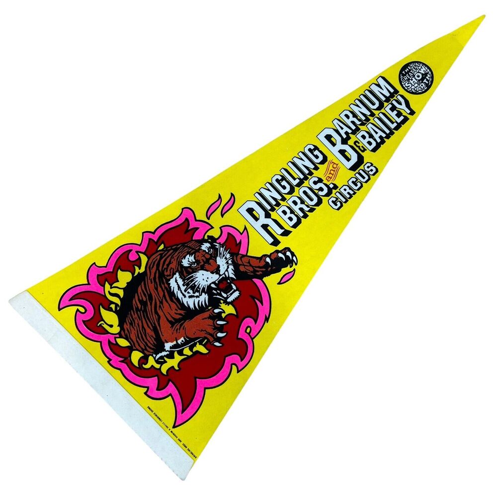 Vintage Souvenir Pennant Flag Ringling Bros & Barnum & Bailey Circus Tiger EUC